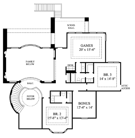 Victorian House Plan 61821 with 3 Beds, 4 Baths, 3 Car Garage Second Level Plan