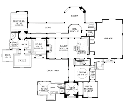 Victorian House Plan 61824 with 4 Beds, 5 Baths, 3 Car Garage First Level Plan