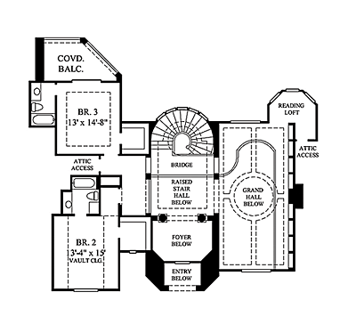 European House Plan 61829 with 3 Beds, 5 Baths, 4 Car Garage Second Level Plan