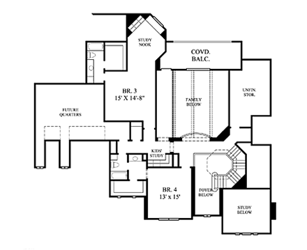 European House Plan 61833 with 4 Beds, 5 Baths, 3 Car Garage Second Level Plan