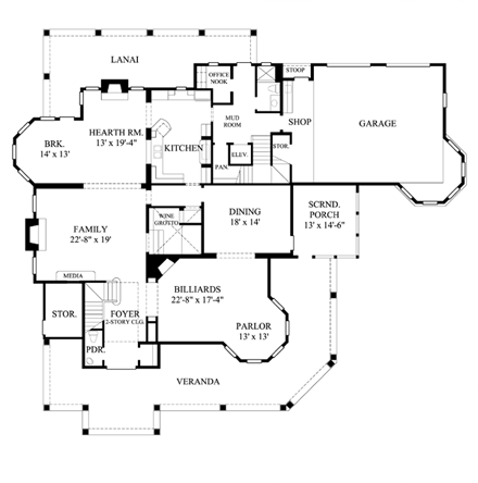 Colonial House Plan 61839 with 4 Beds, 5 Baths, 2 Car Garage First Level Plan