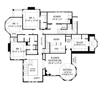 Colonial House Plan 61839 with 4 Beds, 5 Baths, 2 Car Garage Second Level Plan