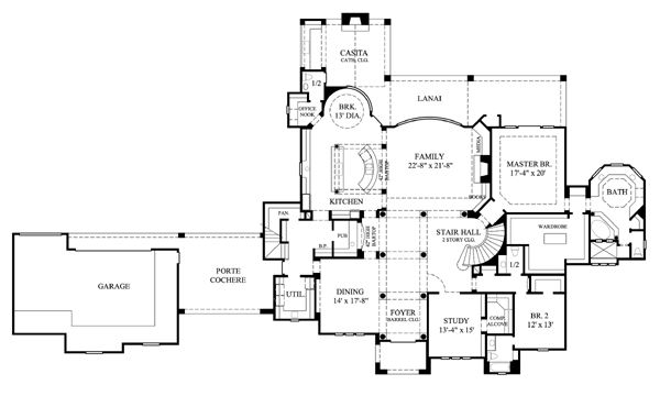Tudor House Plan 61845 with 4 Beds, 5 Baths, 3 Car Garage Level One