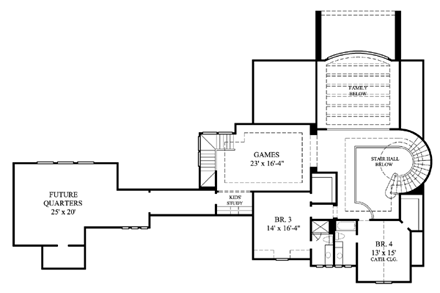 Tudor House Plan 61845 with 4 Beds, 5 Baths, 3 Car Garage Second Level Plan