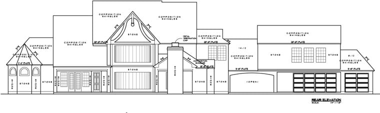 Tudor House Plan 61845 with 4 Beds, 5 Baths, 3 Car Garage Rear Elevation