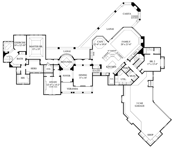 Tudor House Plan 61850 with 5 Beds, 5 Baths, 3 Car Garage Level One