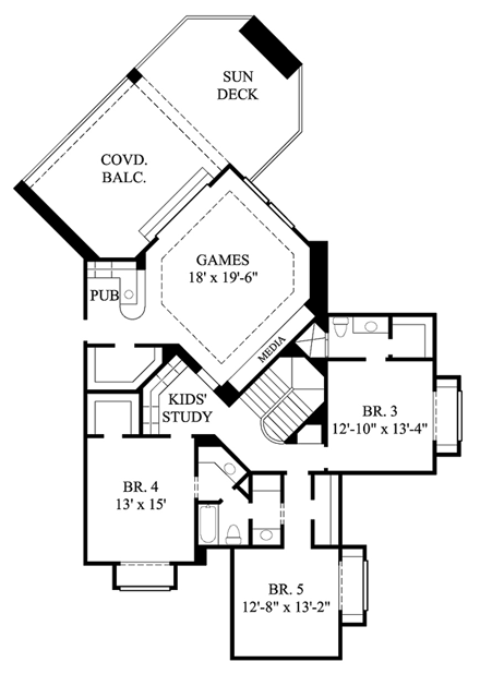 Tudor House Plan 61850 with 5 Beds, 5 Baths, 3 Car Garage Second Level Plan