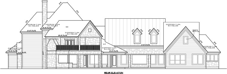 Tudor House Plan 61850 with 5 Beds, 5 Baths, 3 Car Garage Rear Elevation