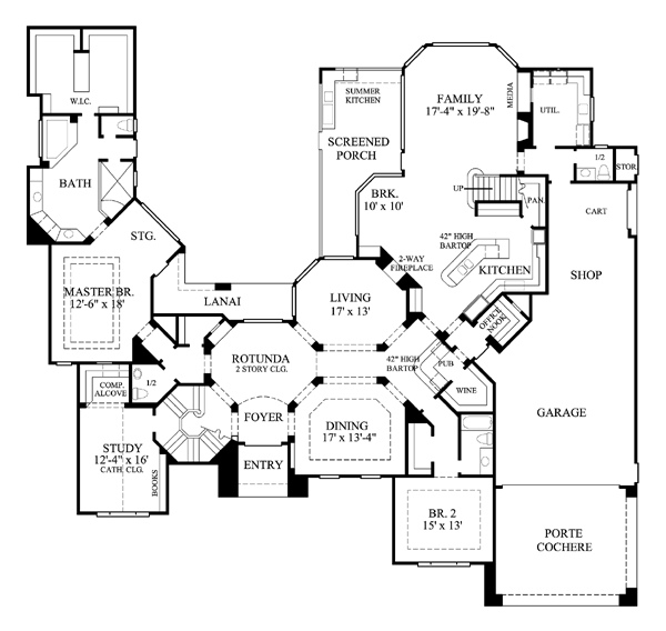Tudor House Plan 61859 with 5 Beds, 6 Baths, 3 Car Garage Level One