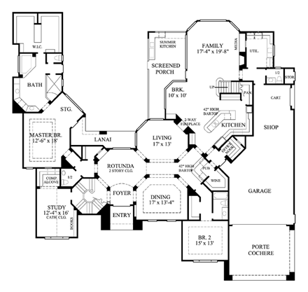 Tudor House Plan 61859 with 5 Beds, 6 Baths, 3 Car Garage First Level Plan