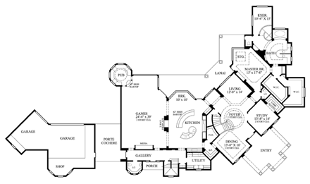 Victorian House Plan 61864 with 4 Beds, 4 Baths, 3 Car Garage First Level Plan