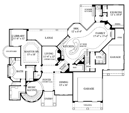 Mediterranean House Plan 61871 with 6 Beds, 7 Baths, 3 Car Garage First Level Plan