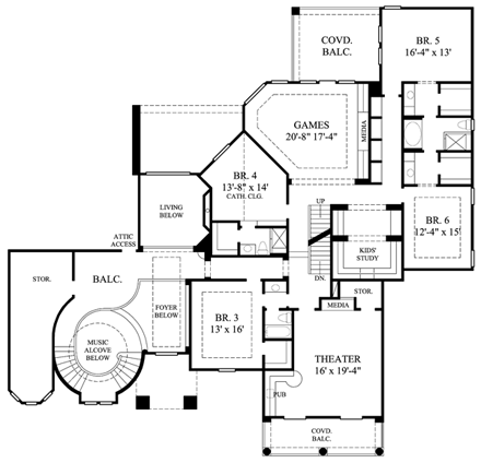 Victorian House Plan 61872 with 6 Beds, 7 Baths, 3 Car Garage Second Level Plan