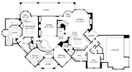 Victorian House Plan 61873 with 5 Beds, 6 Baths, 3 Car Garage First Level Plan