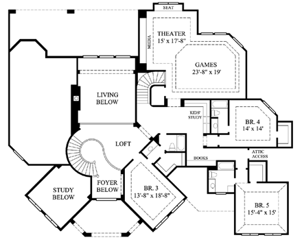 Victorian House Plan 61873 with 5 Beds, 6 Baths, 3 Car Garage Second Level Plan