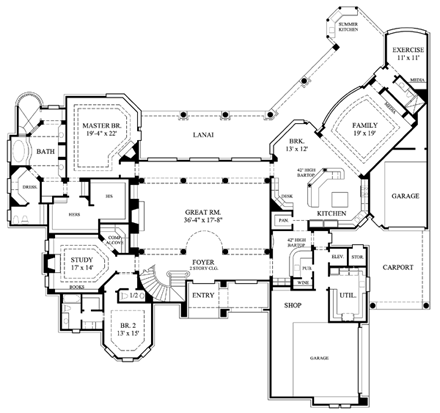 Victorian House Plan 61884 with 4 Beds, 6 Baths, 3 Car Garage First Level Plan
