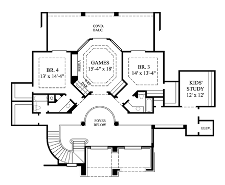 Victorian House Plan 61884 with 4 Beds, 6 Baths, 3 Car Garage Second Level Plan