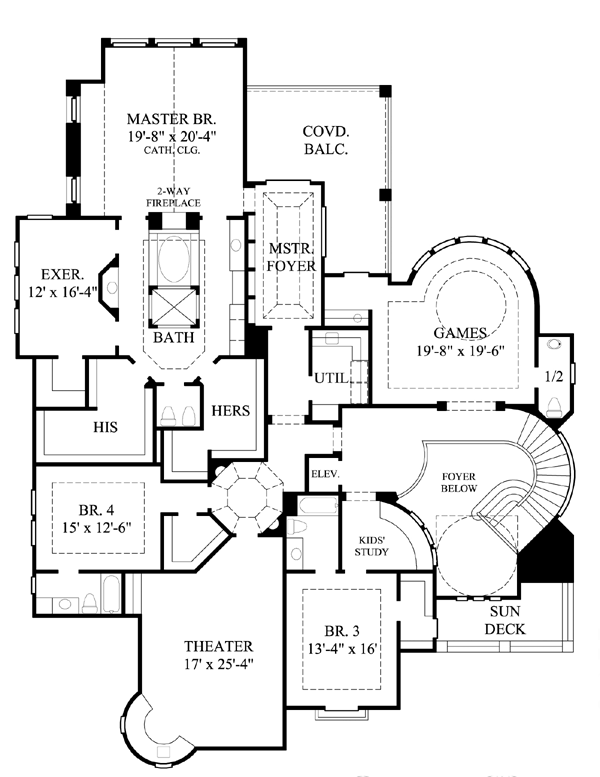 Mediterranean House Plan 61886 with 4 Beds, 6 Baths, 4 Car Garage Level Two