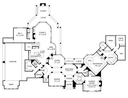 Mediterranean House Plan 61887 with 5 Beds, 6 Baths, 4 Car Garage First Level Plan