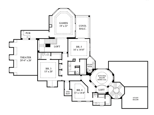 Mediterranean House Plan 61887 with 5 Beds, 6 Baths, 4 Car Garage Level Two