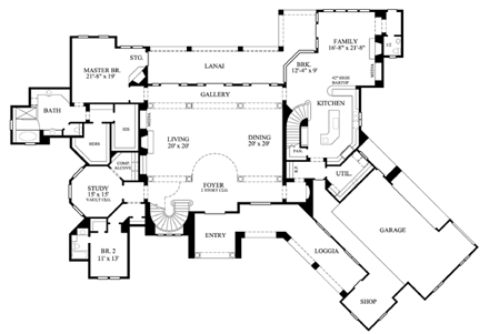 Mediterranean House Plan 61888 with 5 Beds, 6 Baths, 4 Car Garage First Level Plan
