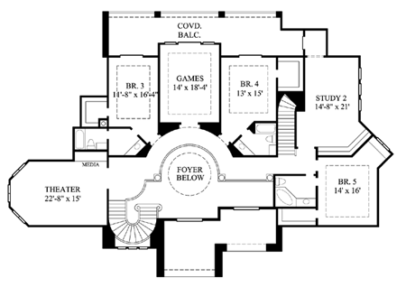 Mediterranean House Plan 61888 with 5 Beds, 6 Baths, 4 Car Garage Second Level Plan