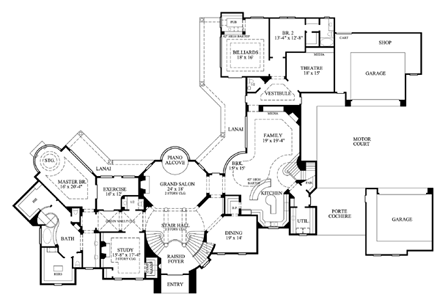 Colonial House Plan 61889 with 4 Beds, 5 Baths, 4 Car Garage First Level Plan