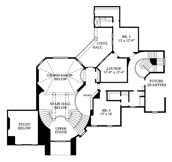 Colonial House Plan 61889 with 4 Beds, 5 Baths, 4 Car Garage Level Two