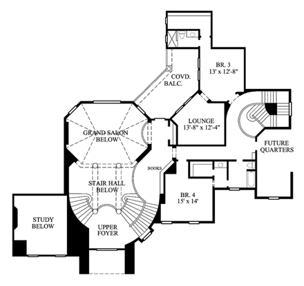 Colonial House Plan 61889 with 4 Beds, 5 Baths, 4 Car Garage Second Level Plan
