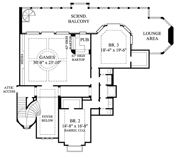 Mediterranean House Plan 61891 with 3 Beds, 4 Baths, 5 Car Garage Level Two