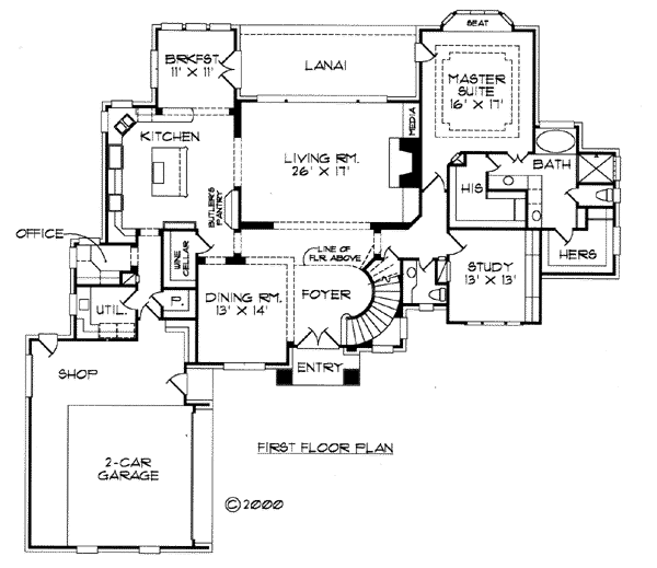 Tudor House Plan 61892 with 3 Beds, 4 Baths, 2 Car Garage Level One
