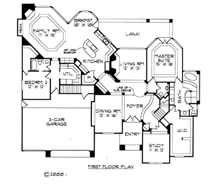 Florida House Plan 61894 with 4 Beds, 4 Baths, 3 Car Garage First Level Plan