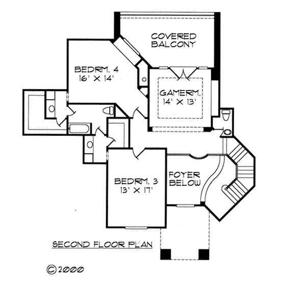 Florida House Plan 61894 with 4 Beds, 4 Baths, 3 Car Garage Level Two