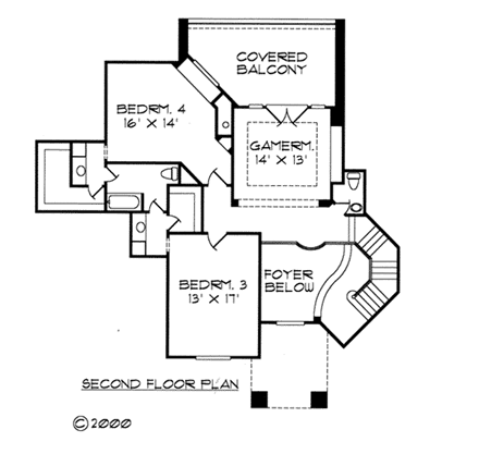 Florida House Plan 61894 with 4 Beds, 4 Baths, 3 Car Garage Second Level Plan