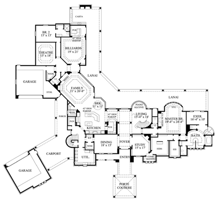 Mediterranean House Plan 61902 with 5 Beds, 6 Baths, 4 Car Garage First Level Plan