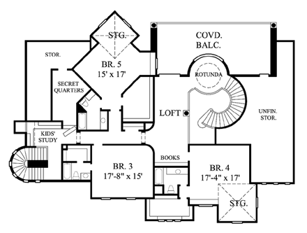 Mediterranean House Plan 61902 with 5 Beds, 6 Baths, 4 Car Garage Second Level Plan