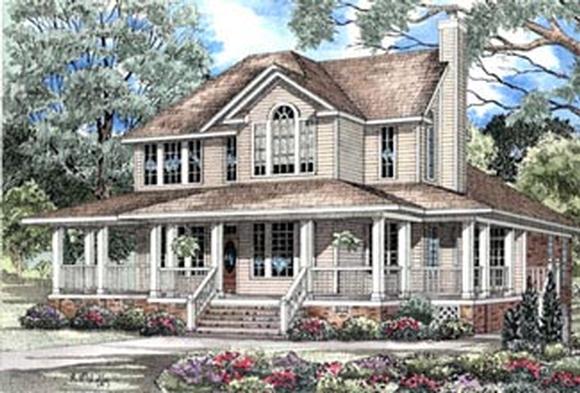 Country, Farmhouse, Southern House Plan 62015 with 3 Beds, 4 Baths, 3 Car Garage Elevation