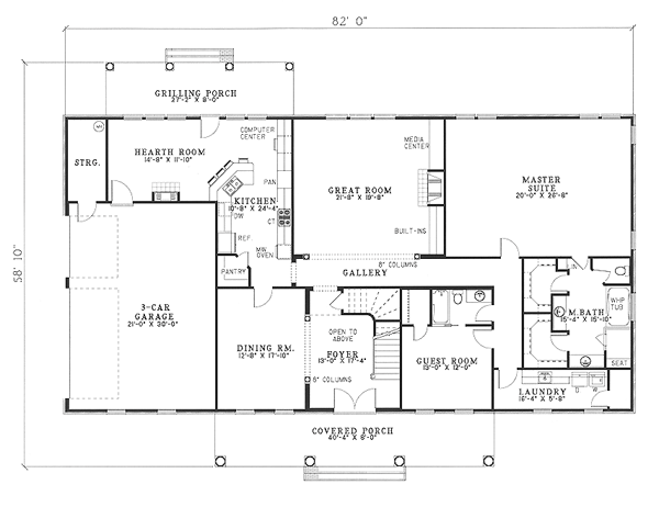Colonial, Plantation, Southern House Plan 62020 with 5 Beds, 4 Baths Level One