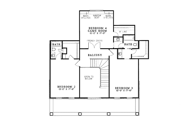 Colonial, Plantation, Southern House Plan 62020 with 5 Beds, 4 Baths Level Two