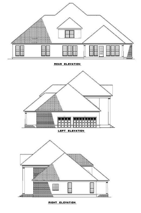 Colonial, Plantation, Southern House Plan 62020 with 5 Beds, 4 Baths Rear Elevation