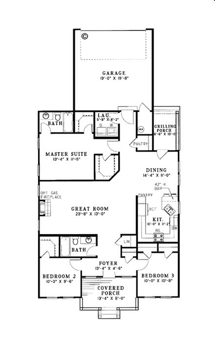 Country, One-Story, Ranch, Southern House Plan 62025 with 3 Beds, 2 Baths First Level Plan