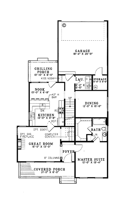 Colonial, Southern House Plan 62026 with 3 Beds, 2 Baths, 2 Car Garage First Level Plan