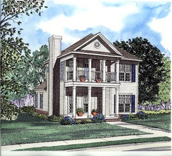 Colonial, Narrow Lot, Southern House Plan 62028 with 3 Beds, 3 Baths, 2 Car Garage Elevation