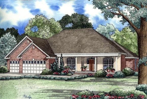 European, One-Story House Plan 62042 with 4 Beds, 3 Baths, 3 Car Garage Elevation