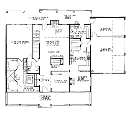 Country House Plan 62044 with 4 Beds, 4 Baths, 3 Car Garage First Level Plan
