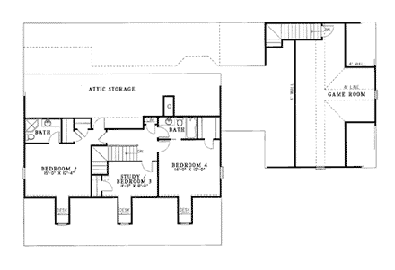 Cape Cod House Plan 62045 with 4 Beds, 4 Baths, 3 Car Garage Second Level Plan