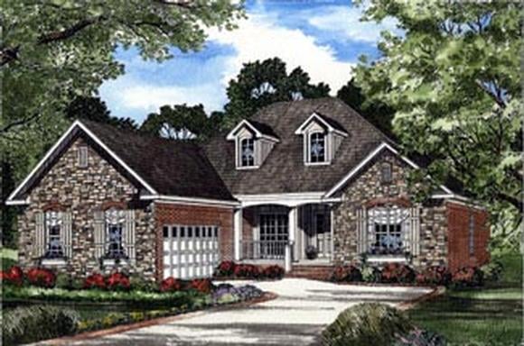 European, One-Story House Plan 62053 with 4 Beds, 2 Baths, 2 Car Garage Elevation