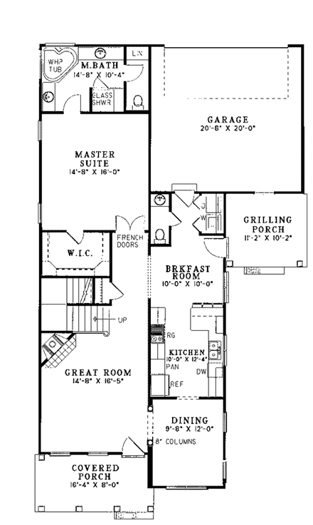 Colonial, Southern House Plan 62054 with 3 Beds, 3 Baths First Level Plan