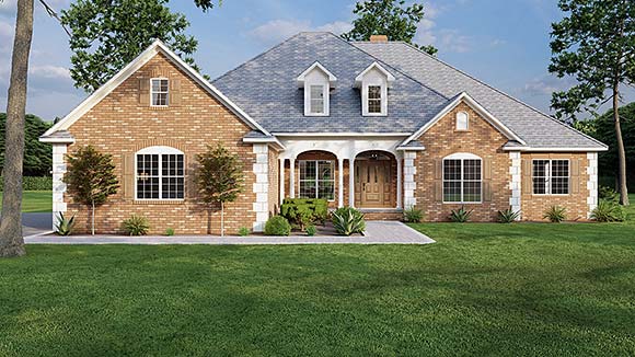 European, One-Story, Traditional House Plan 62061 with 4 Beds, 3 Baths, 3 Car Garage Elevation