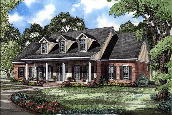 Colonial, Country, Southern House Plan 62072 with 4 Beds, 3 Baths, 2 Car Garage Elevation